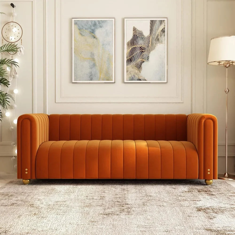 80 inch wide orange velvet sofa