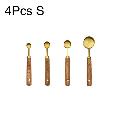 Gold Wooden Stainless Steel Measuring Cups