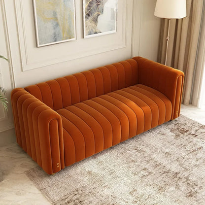 80 inch wide orange velvet sofa