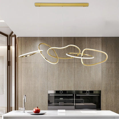 Postmodern Luxury Gold Led Ring Ceiling Chandelier For Bar Bedroom Hotel Stainless Steel Lustre Restaurant Lighting Pendant Lamp