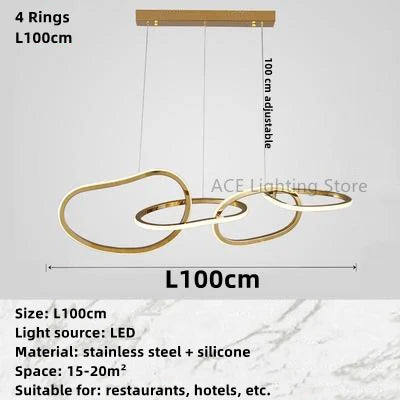 Postmodern Luxury Gold Led Ring Ceiling Chandelier For Bar Bedroom Hotel Stainless Steel Lustre Restaurant Lighting Pendant Lamp