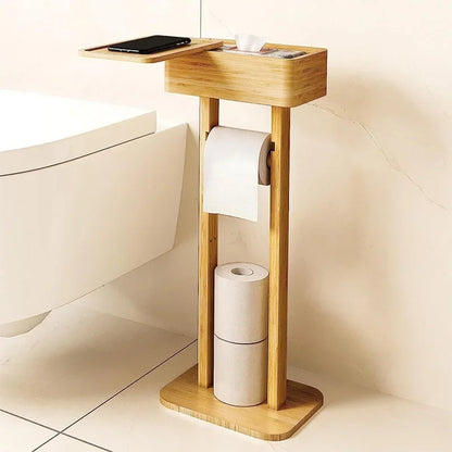 Bamboo wood toilet paper holder,