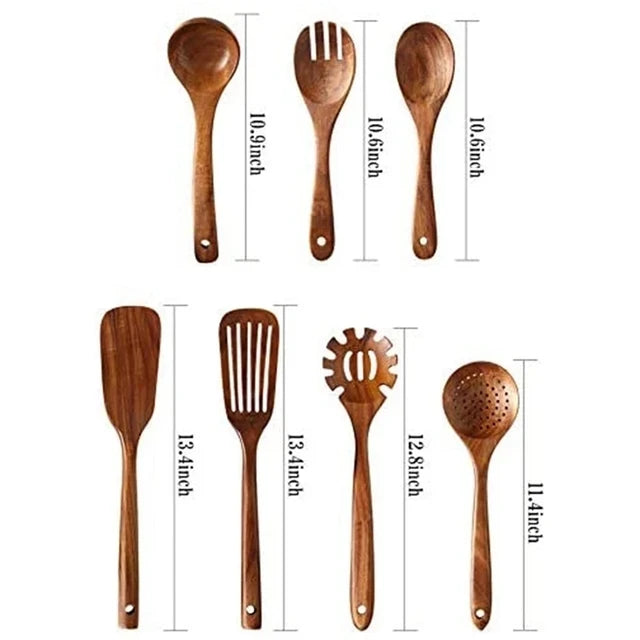 1-7pc teak natural wood tableware