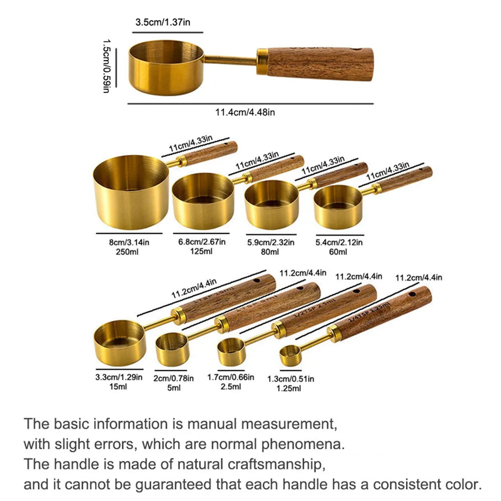 Gold Wooden Stainless Steel Measuring Cups