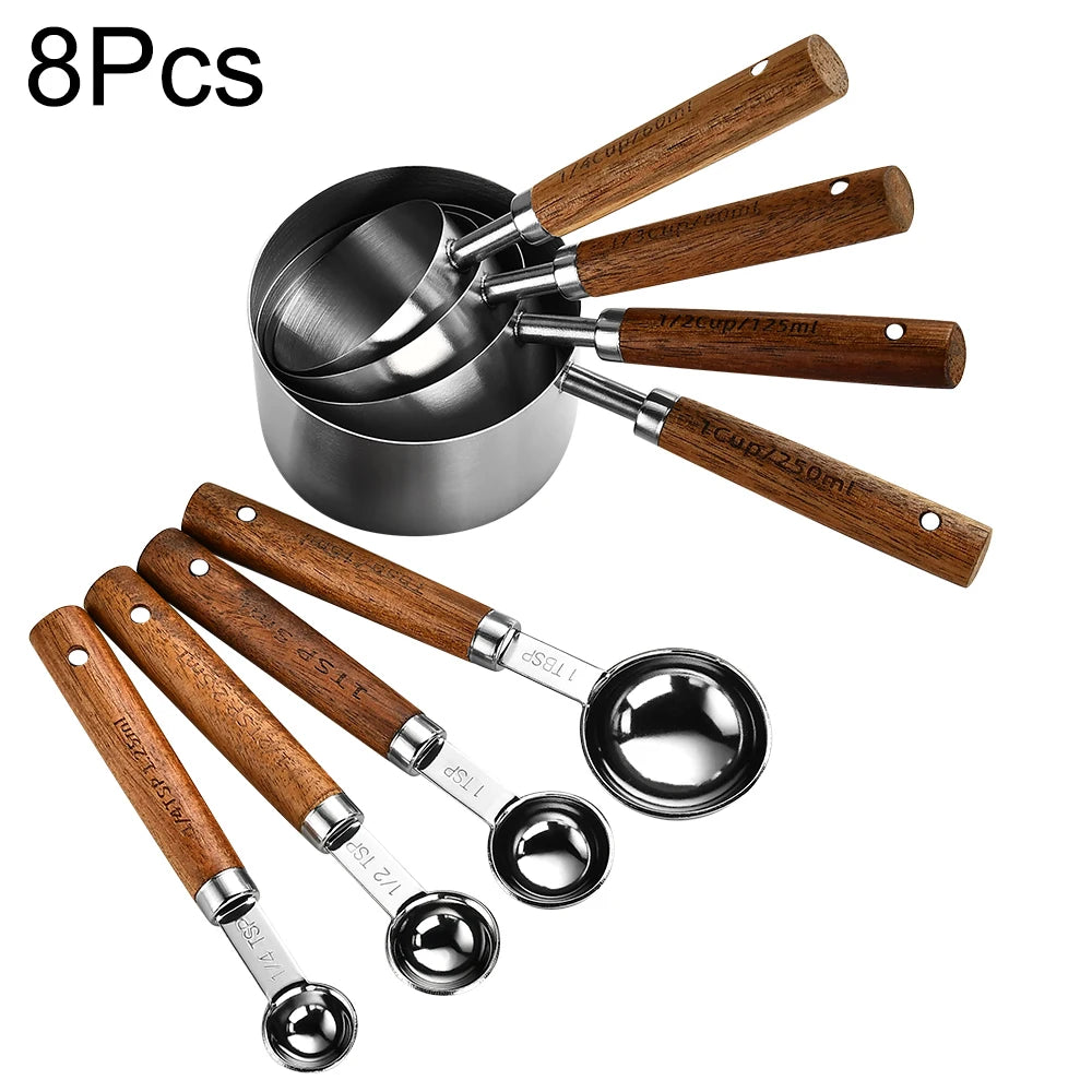 Gold Wooden Stainless Steel Measuring Cups