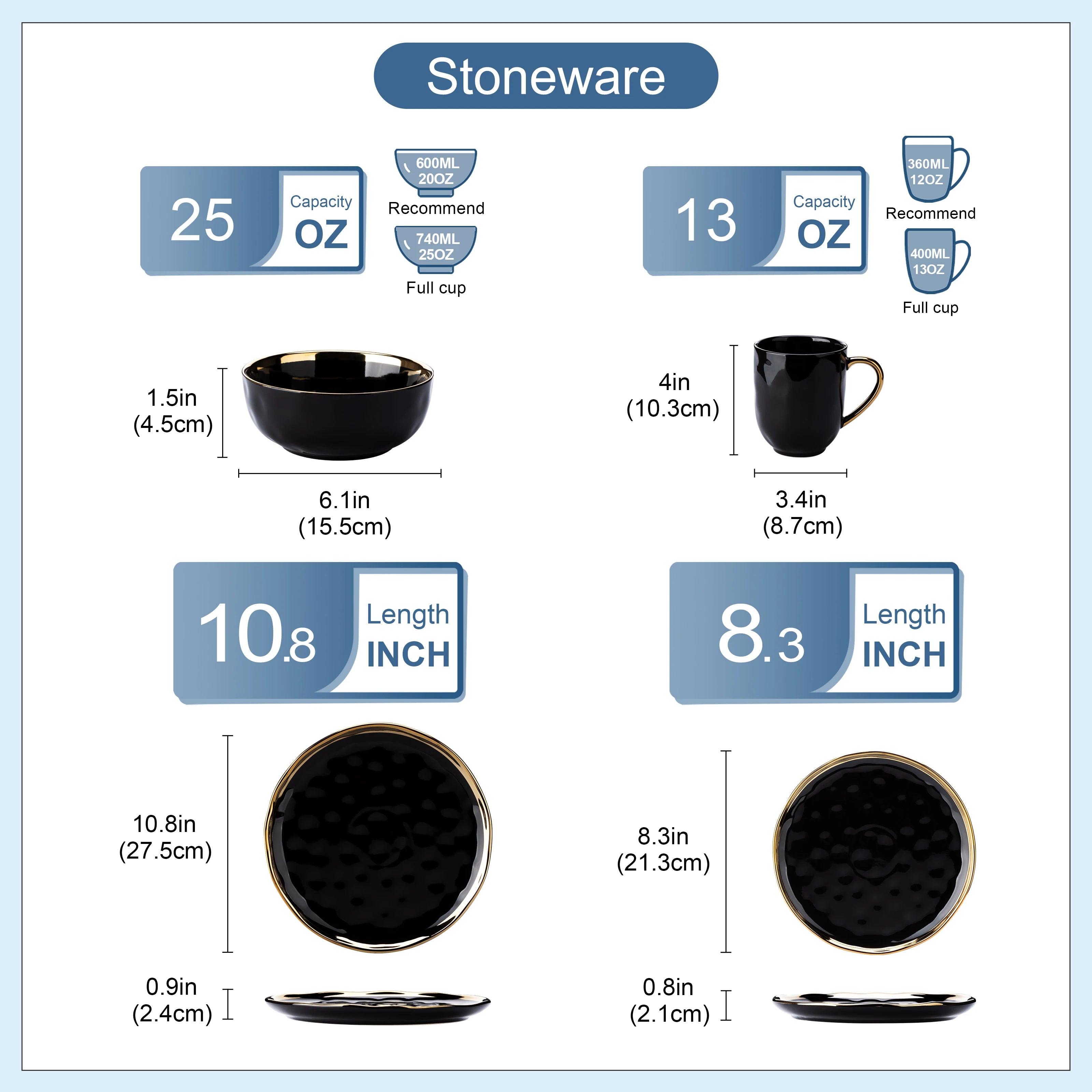 16/32 Piece Black Porcelain Dinnerware Set