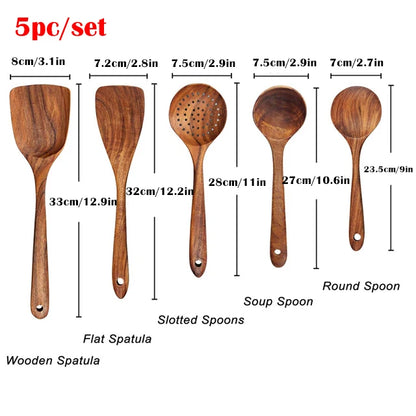 1-7pc teak natural wood tableware