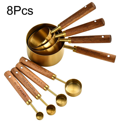 Gold Wooden Stainless Steel Measuring Cups