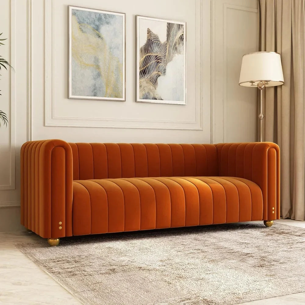 80 inch wide orange velvet sofa