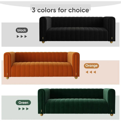 80 inch wide orange velvet sofa